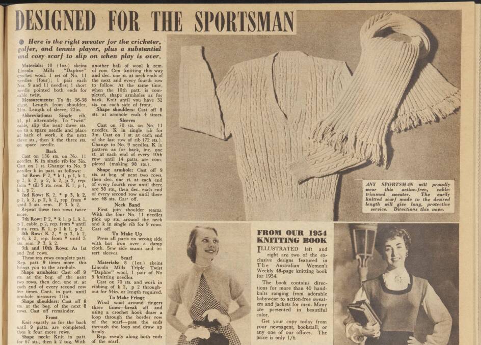 A knitting pattern excerpt from the Australian Women's Weekly June 15, 1940 edition. Picture: Supplied