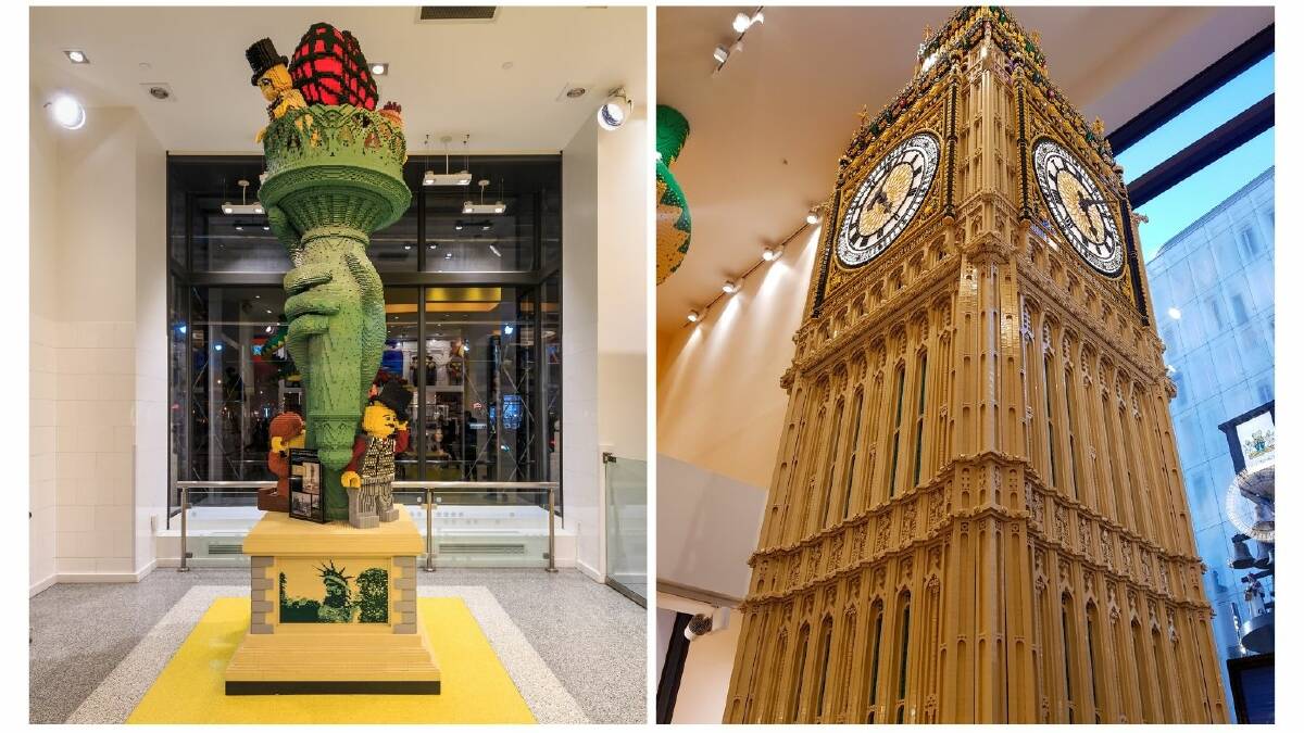 The LEGO Statue of Liberty torch in the New York flagship store and Big Ben in the London store. Pictures: Shutterstock