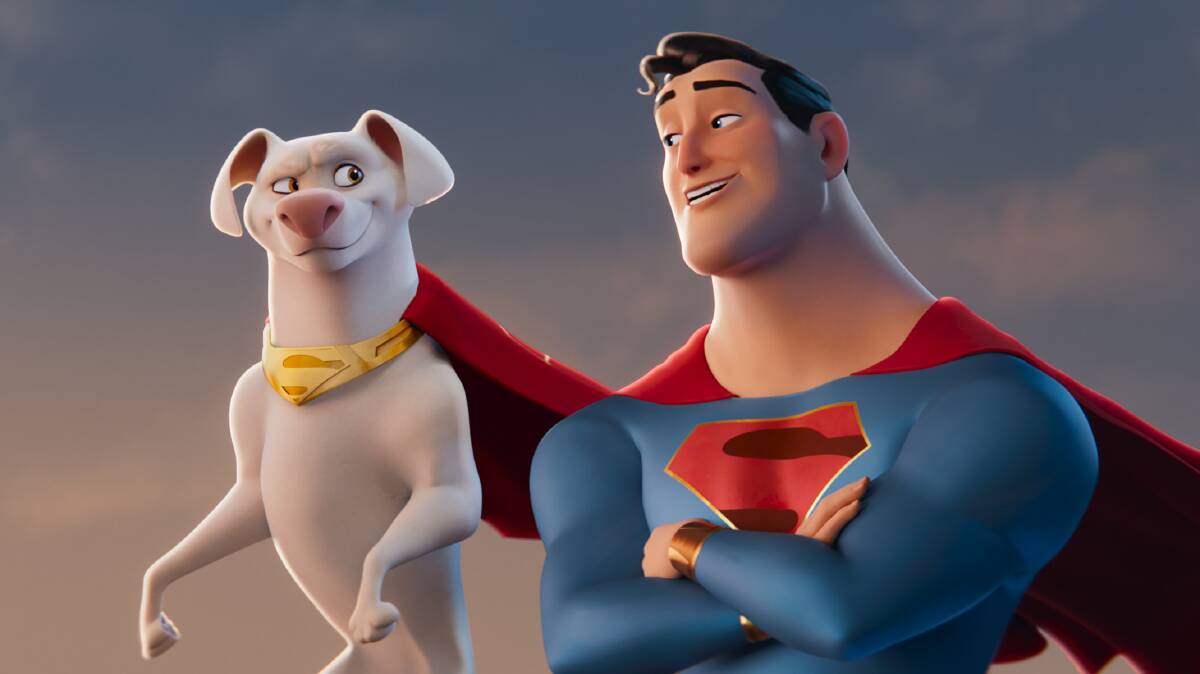 Dwayne Johnson voices Krypto and John Krasinski voices Superman in DC League of Super-Pets. Picture Warner Bros 