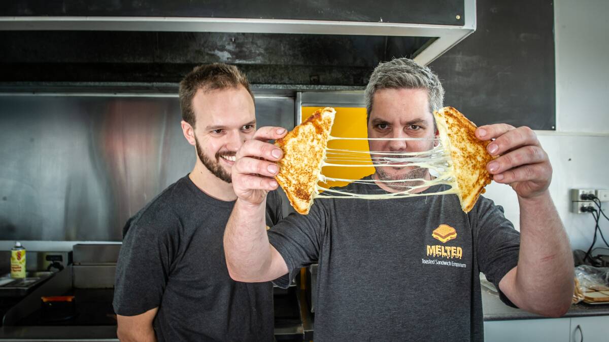 Owners Alex Royds and Alex O'Brien when they opened Melted Toasted Sandwich Emporium in Fyshwick in 2020. Picture: Karleen Minney