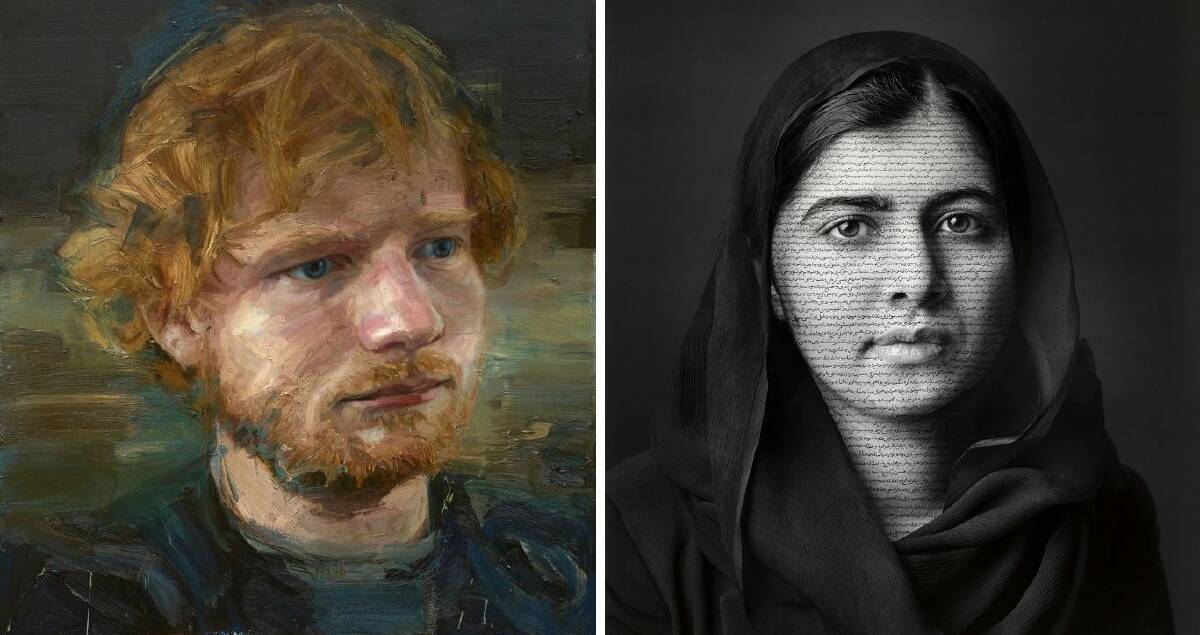 Two of the portraits in the Shakespeare to Winehouse exhibition: Ed Sheeran, 2016 by Colin Davidson, and Malala Yousafzai, 2018 by Shirin Neshat. Pictures: Supplied