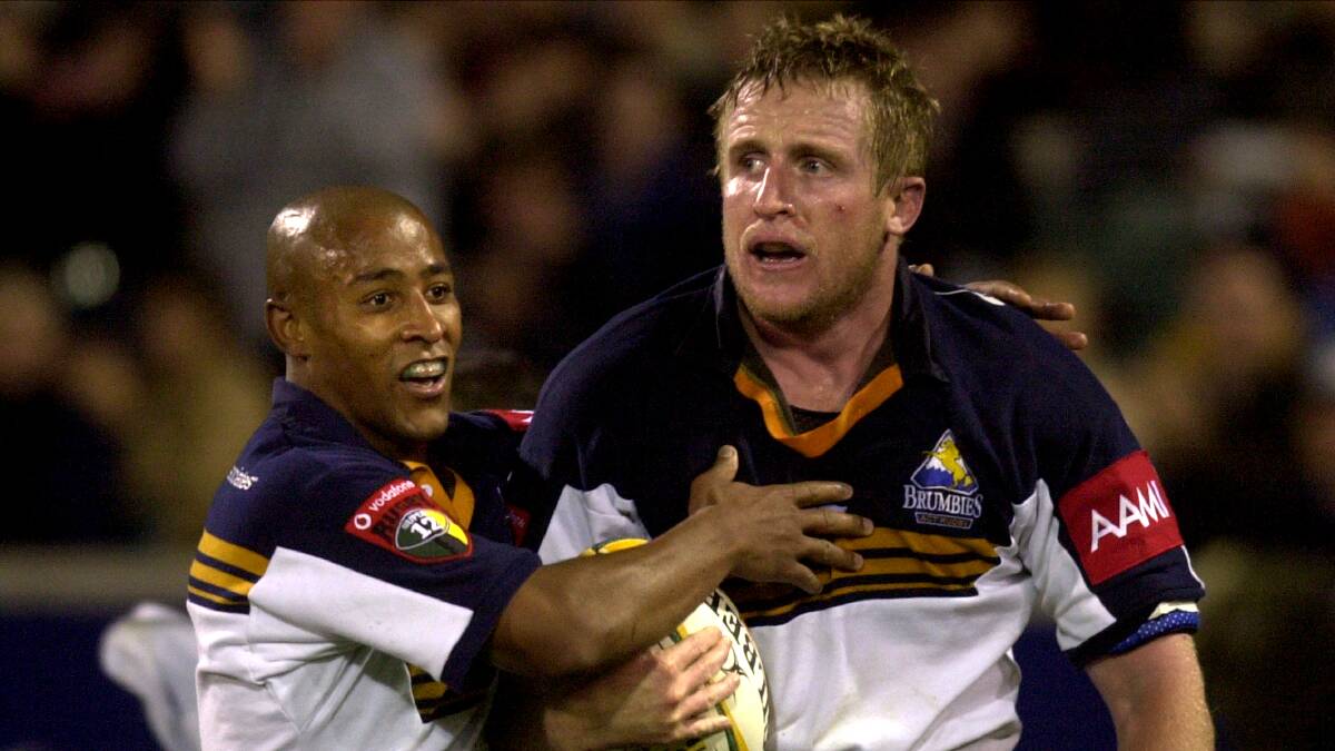 Former Wallabies prop Bill Young, right, has returned to the Brumbies as a sponsor. Picture: Andrew Campbell