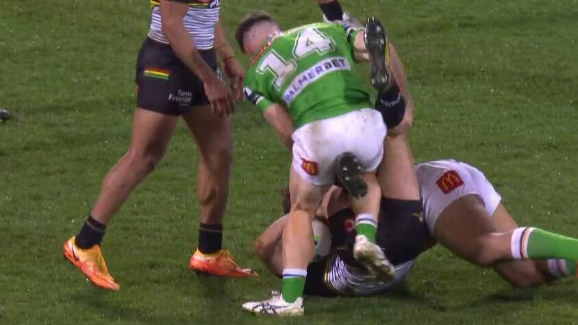 The incident that prompted Ricky Stuart's post-match frustration.
