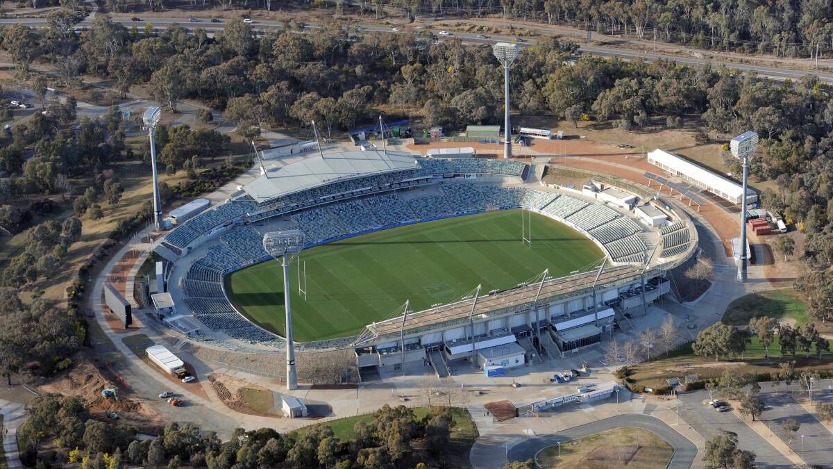An aerial shot of Canberra Stadium. Picture by Graham Tidy