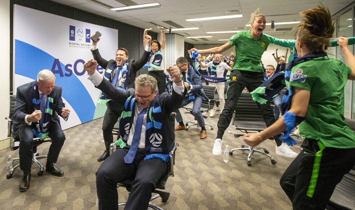 The FFA celebrated Australia and New Zealand's successful World Cup bid last month. Canberra's non-inclusion as a host city has become a political issue in the ACT. Main picture: Getty Images