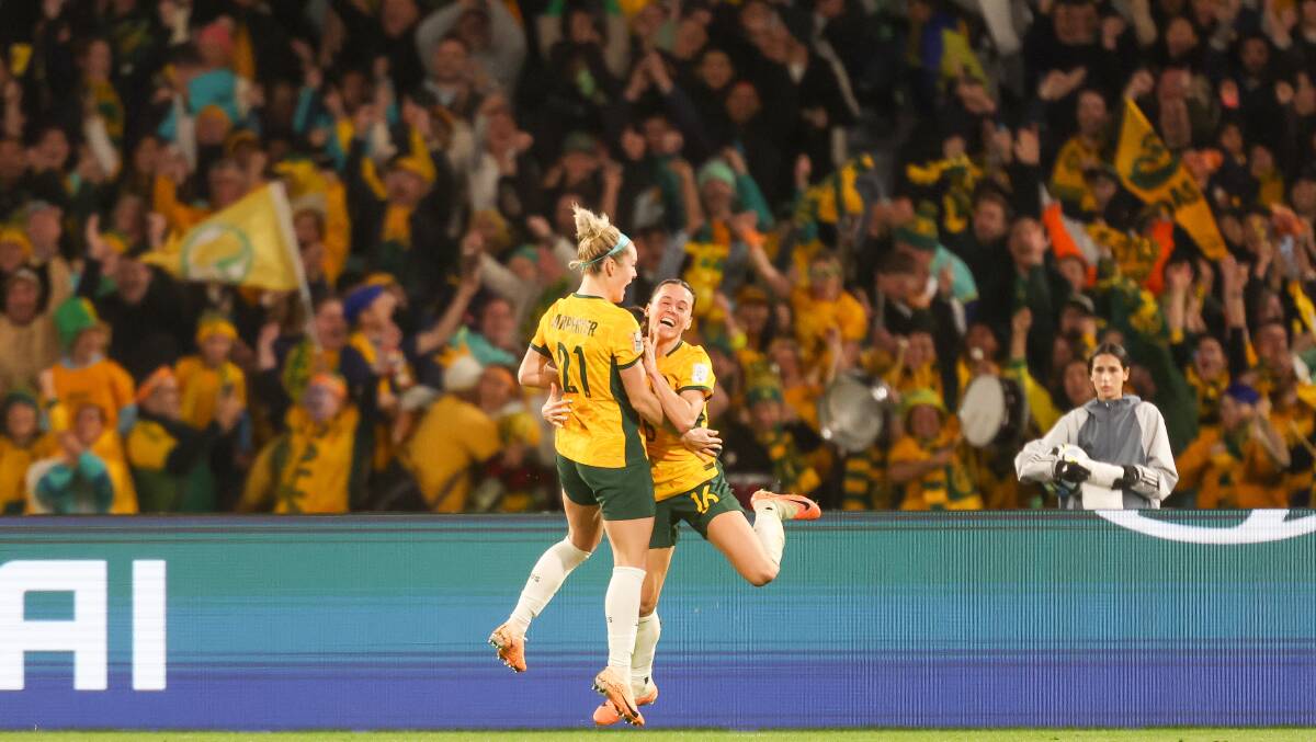 The crowd erupted when Hayley Raso and Ellie Carpenter celebrated a second-half goal. Picture by Adam McLean