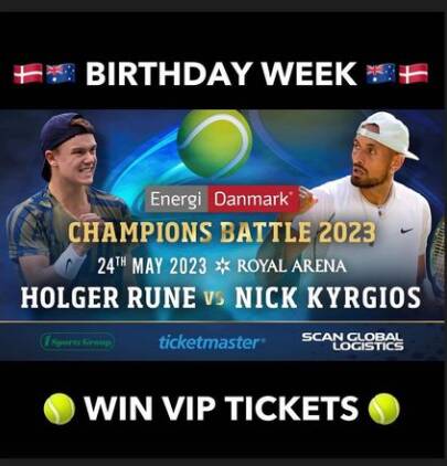 Nick Kyrgios will play Holger Rune at the Champions Battle in May.