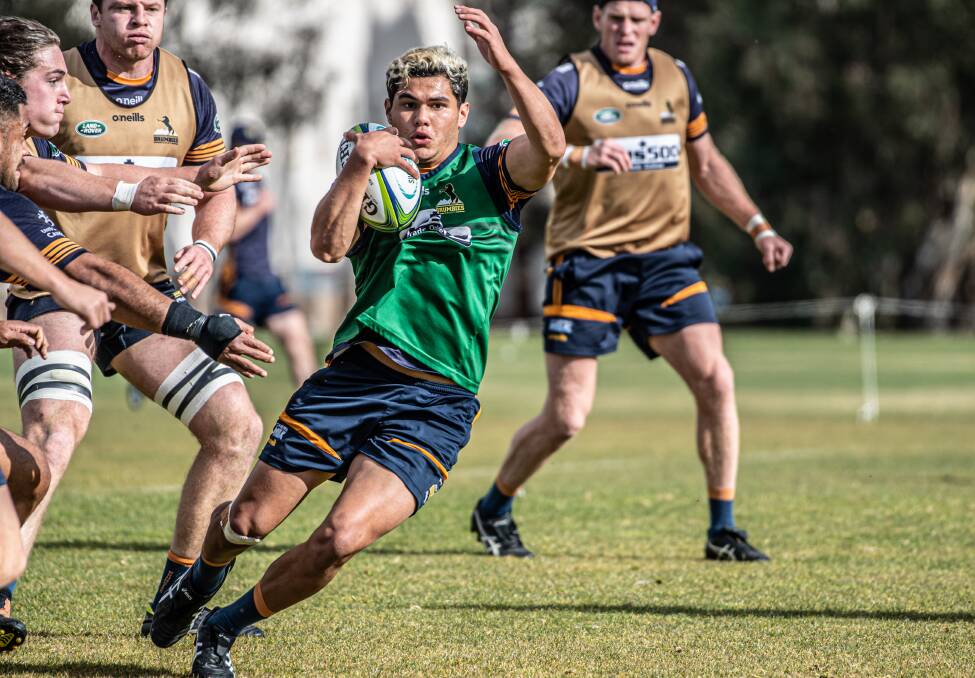 Brumbies youngster Noah Lolesio, pictured, will go head to head with Matt To'omua. Picture: Karleen Minney
