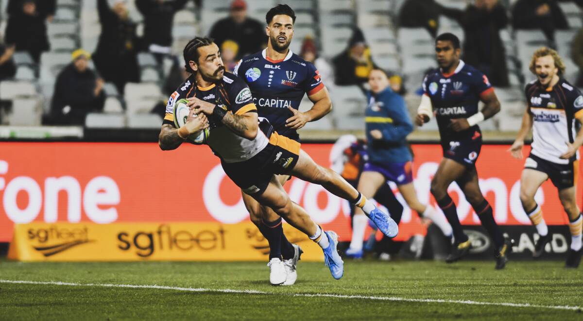 Andy Muirhead scored the first try of the Super Rugby AU restart in Canberra. Picture: Dion Georgopoulos