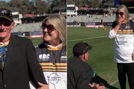 Richard Hare and Penny George got engaged at Canberra Stadium. Pictures supplied