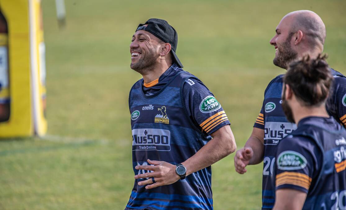 Christian Lealiifano was all smiles at Brumbies training. Picture: Karleen Minney
