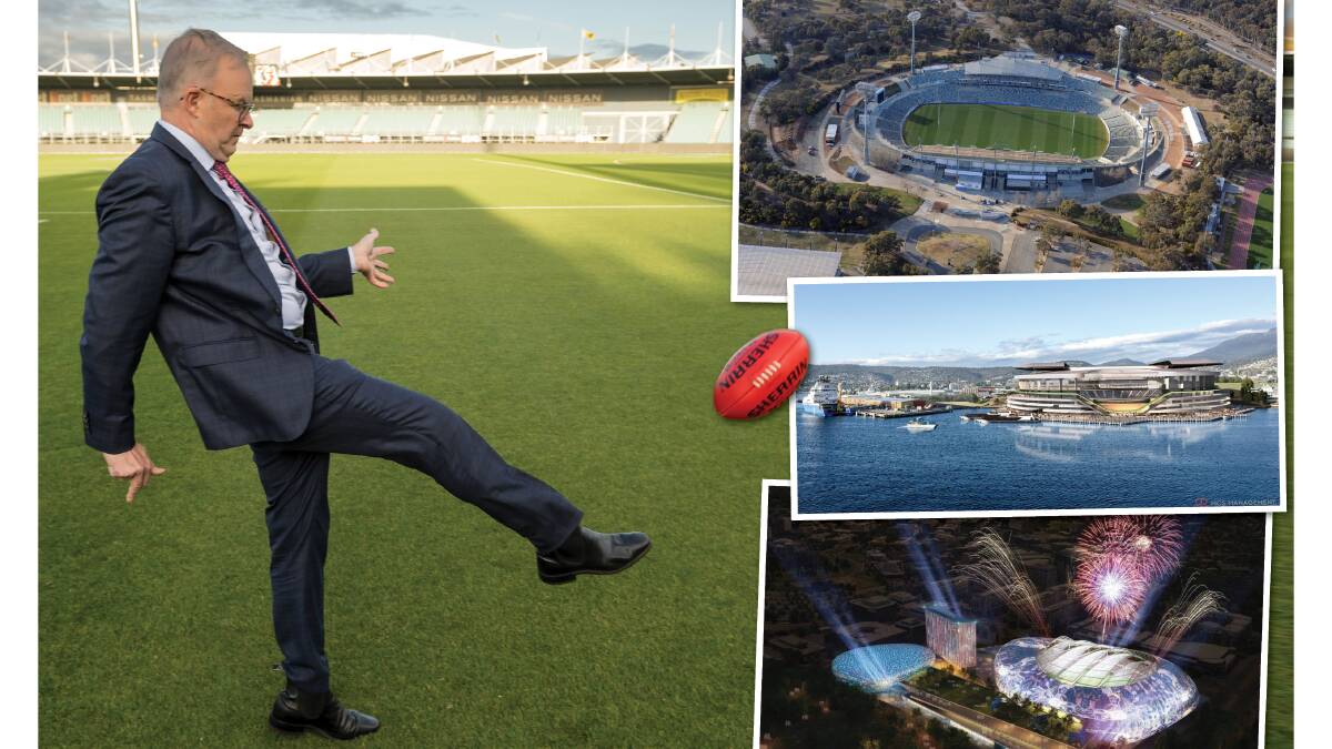 Anthony Albanese has agreed to spend $305 million on stadium builds and upgrades in Tasmania. Main picture by Phillip Briggs