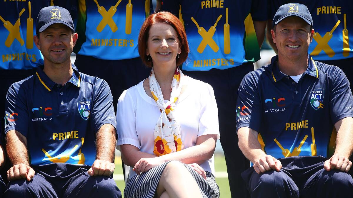 Ricky Ponting, left, and Brad Haddin, right, played in the PM's XI fixture against the West Indies when Julia Gillard was prime minister. Picture Getty Images