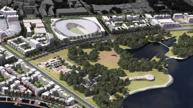 An artist's impression of a stadium in the city as part of the ACT government's 2013 city to the lake plan. Picture supplied
