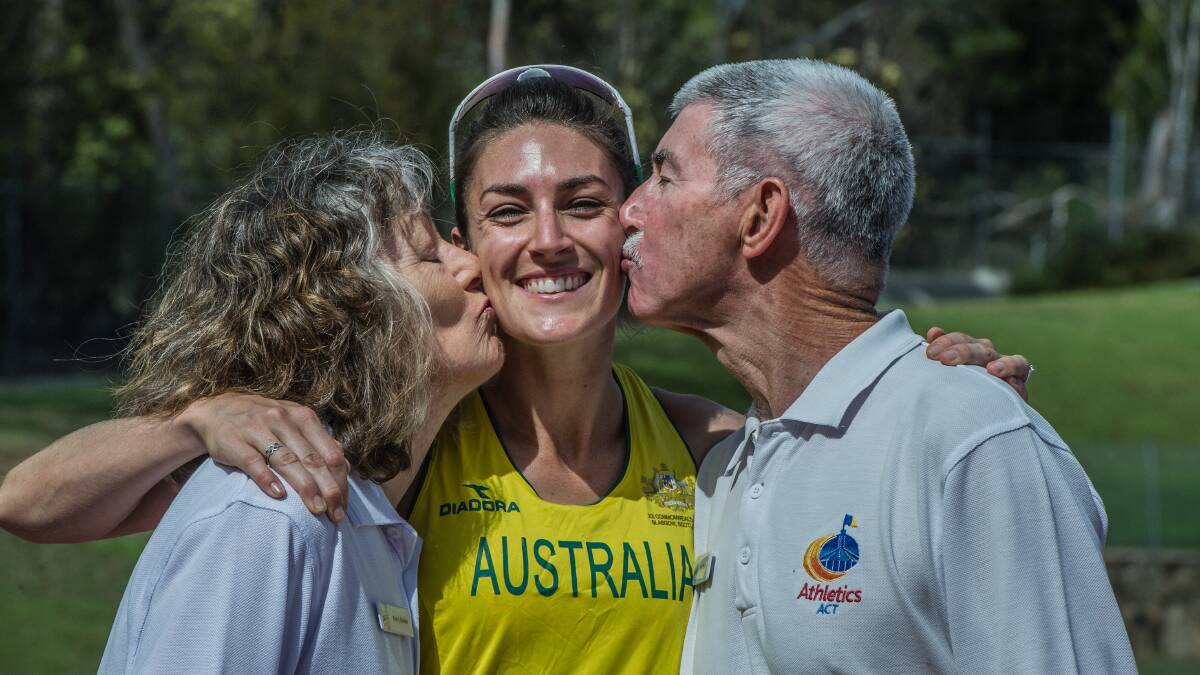 Lauren Boden's parents Kerry and Neil have been there for every step of her athletics career. Picture: Karleen Minney