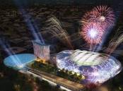An artist's impression of what a new stadium and convention centre in Canberra could look like. Picture: GHDWoodhead