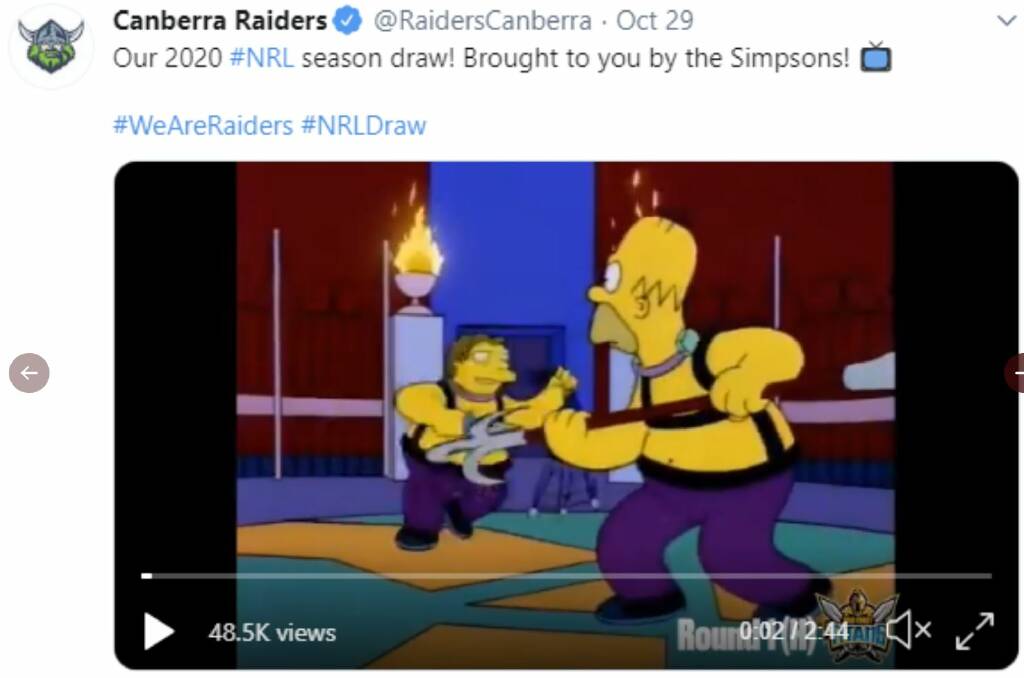 The Raiders were the first to use The Simpsons for their 2020 schedule.