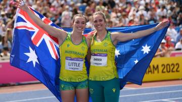 Kelsey-Lee Barber, right, won gold on her last throw, beating Australian teammate Mackenzie Little. Picture: Getty Images