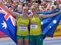 Kelsey-Lee Barber, right, won gold on her last throw, beating Australian teammate Mackenzie Little. Picture: Getty Images