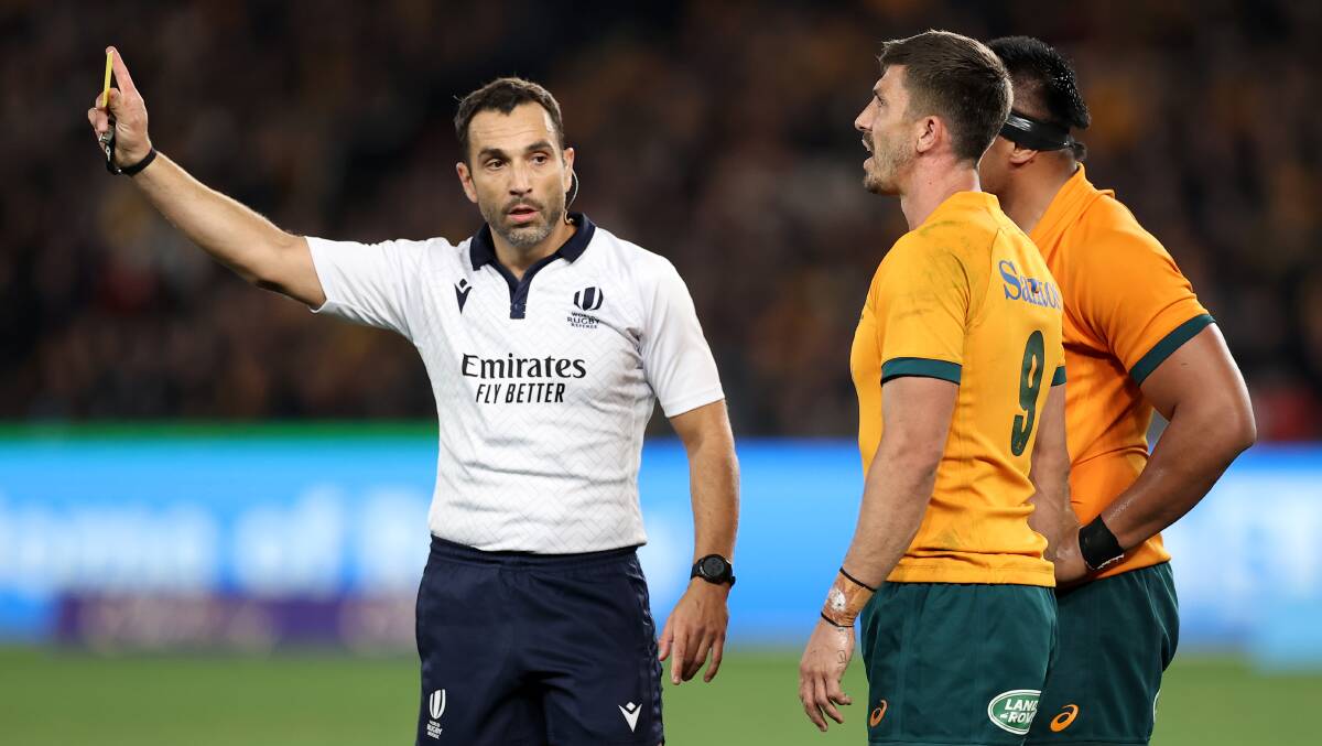 Referee Mathieu Raynal's controversial last-minute decision cost the Wallabies. Picture by Getty Images