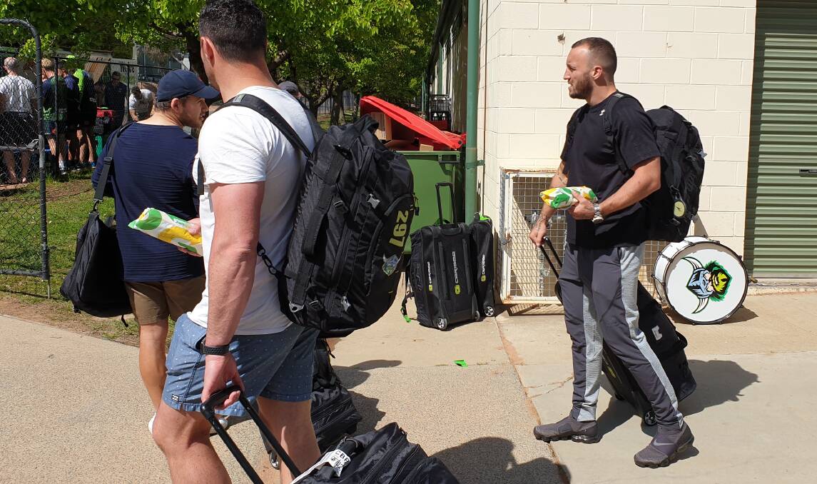 Josh Hodgson, right, leaves Canberra with his teammates on Wednesday. Picture: Supplied