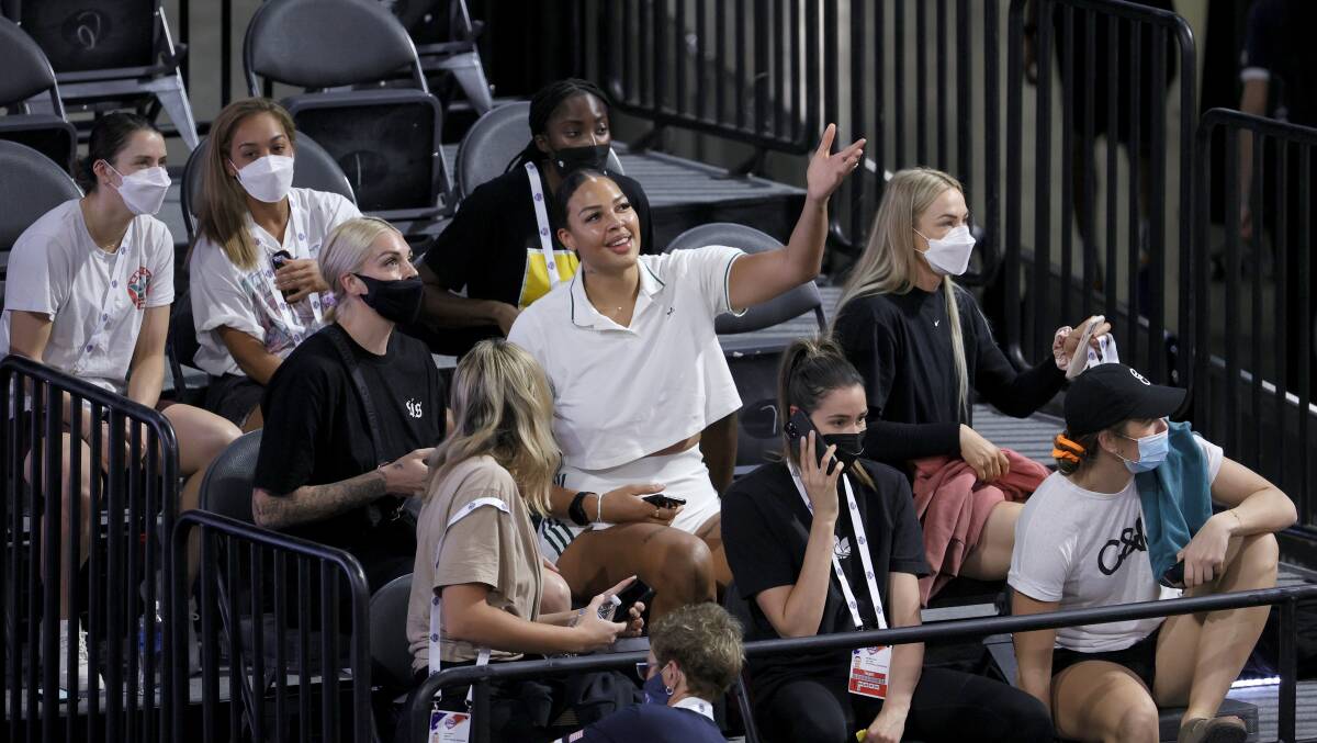Liz Cambage, centre, withdrew from Australia's Olympic campaign. Picture: Getty Images