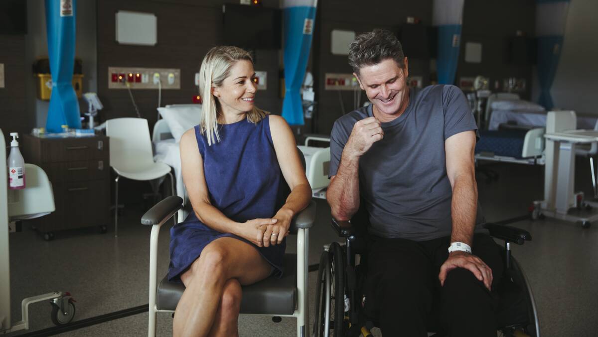 Chris Cairns and wife Melanie at the University of Canberra hospital. Picture: Dion Georgopoulos