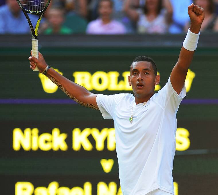 The shocked looked on Nick Kyrgios' face when he beat Rafael Nadal in 2014. Picture: Getty Images