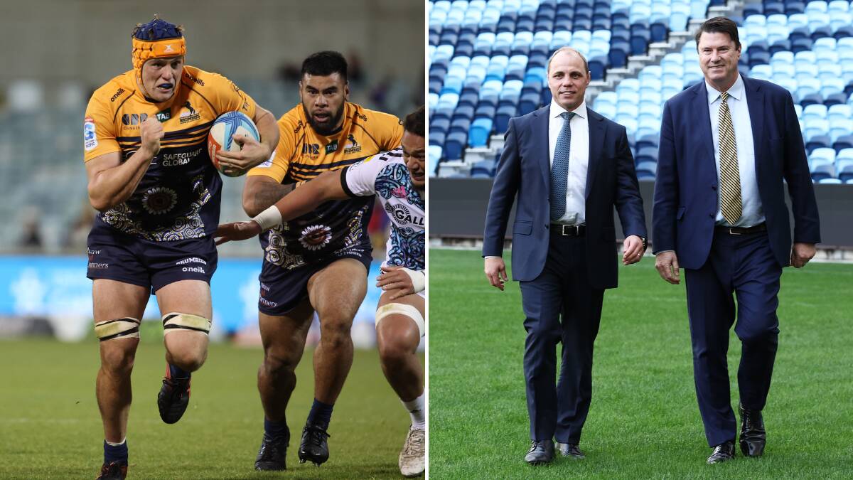 Rugby Australia chairman Hamish McLennan and chief executive Phil Waugh announced centralisation plans on Wednesday. It has caused a stir at Australia's most successful team, the Brumbies. Pictures Getty Images and Gary Ramage