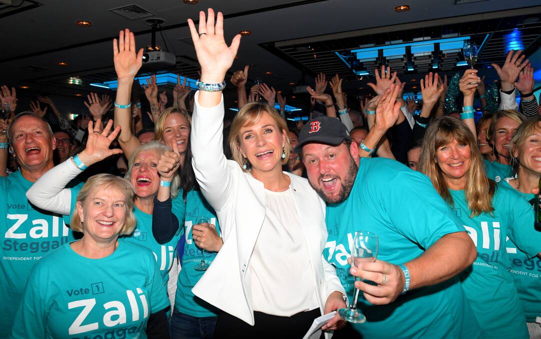 Climate fail: Independent candidate for Warringah Zali Steggall celebrates her victory over Tony Abbott on Saturday night. Her win was built on the issue of climate change, which failed to sway voters in much of the rest of the country. Photo: AAP 