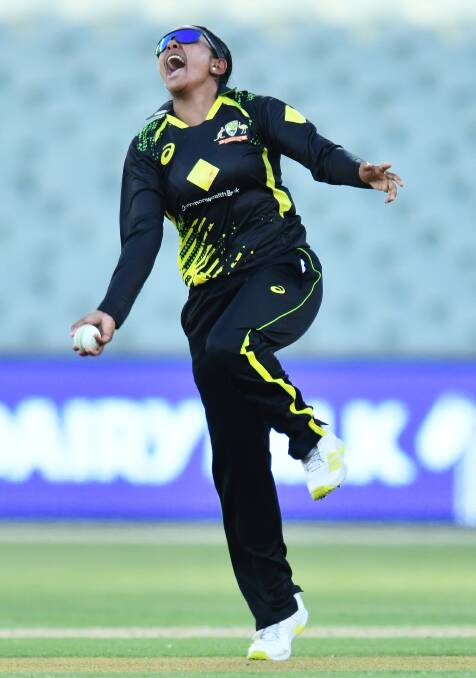 Alana King took a wicket on her Australian debut for Australia on Thursday. Picture: Getty Images