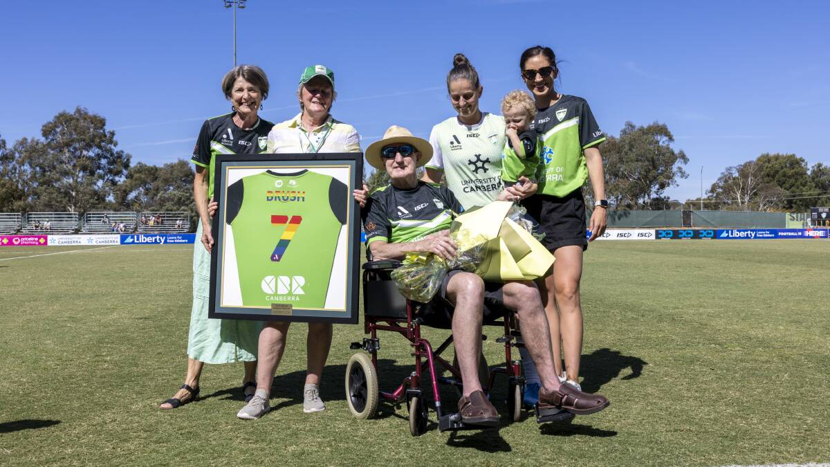 The retiring Ellie Brush and her family before the match. Picture by Keegan Carroll