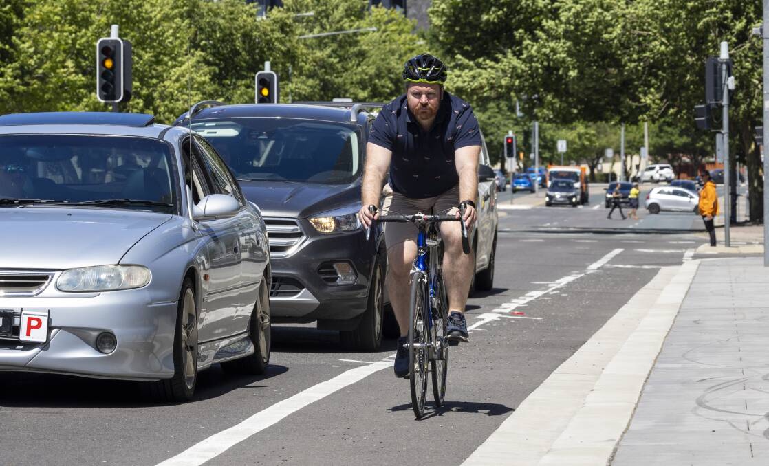 Executive director of Pedal Power Australia Simon Copland says Northbourne Avenue is one the most dangerous places for cyclists to ride on. Picture by Gary Ramage