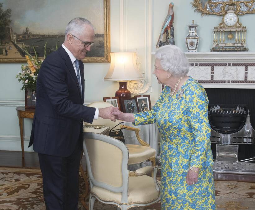 Queen Elizabeth II meets the Australian prime minister and self-avowed republican Malcolm Turnbull during an audience at Buckingham Palace in London on July 11, 2017. Picture: AP 
