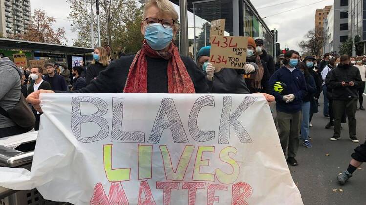Greens Senator Janet Rice at a protest in Melbourne last weekend attended by someone who was later diagnosed with coronavirus. Picture: Janet Rice Facebook