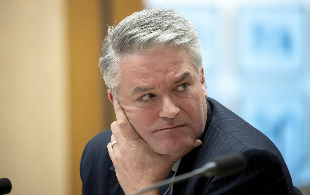Finance Minister Mathias Cormann giving evidence at a Senate inquiry on Tuesday. Picture: Sitthixay Ditthavong