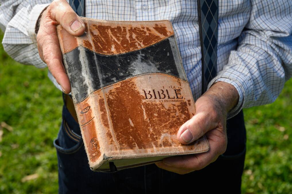 Kevin Goldsworthy with his cherished Bible. Picture by Mark Jesser