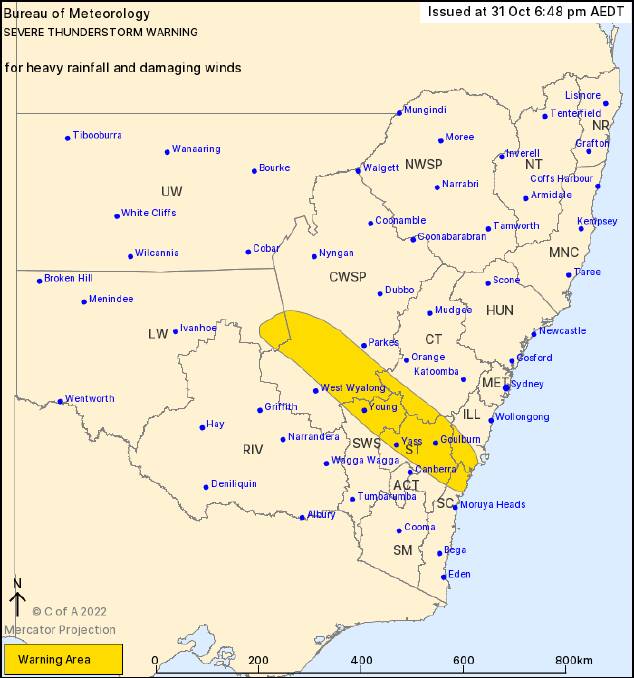 Severe thunderstorm warning for heavy rainfall and damaging winds. Picture Bureau of Meteorology