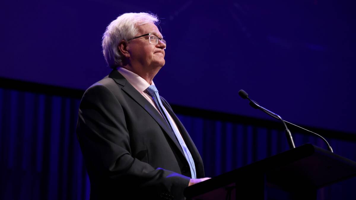 ANU Vice-Chancellor Brian Schmidt announces he will step down in the role whilst speaking at LLewellyn Hall. Picture by James Croucher