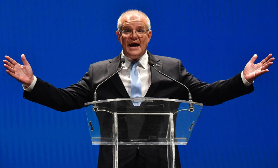 Prime Minister Scott Morrison speaks to the party faithful at the Coalition campaign launch. Picture: AAP