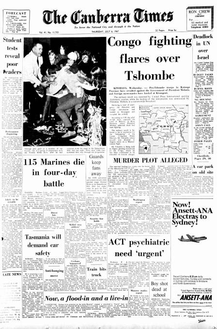 The front page of The Canberra times on July 6, 1967.