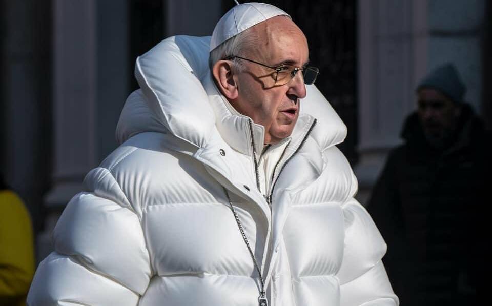 An AI generated image of Pope Francis appearing to wear a flashy puffer jacket had some people fooled. Image created in midjourney