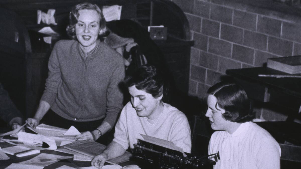 Madeleine Albright (middle) with newspaper staff at Wellesley College. Picture: Getty Images