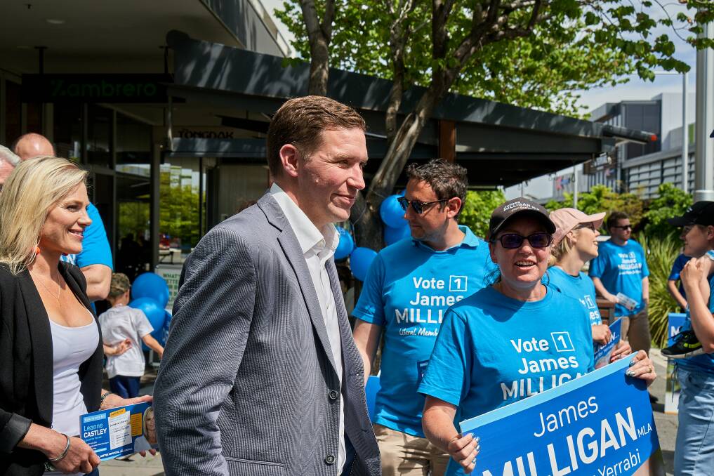 Canberra Liberals leader Alistair Coe on the campaign trail on Saturday morning. Picture: Matt Loxton 