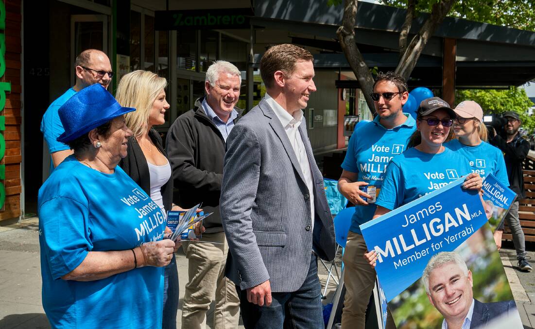 Alistair Coe with supporters on election day. Picture: Matt Loxton