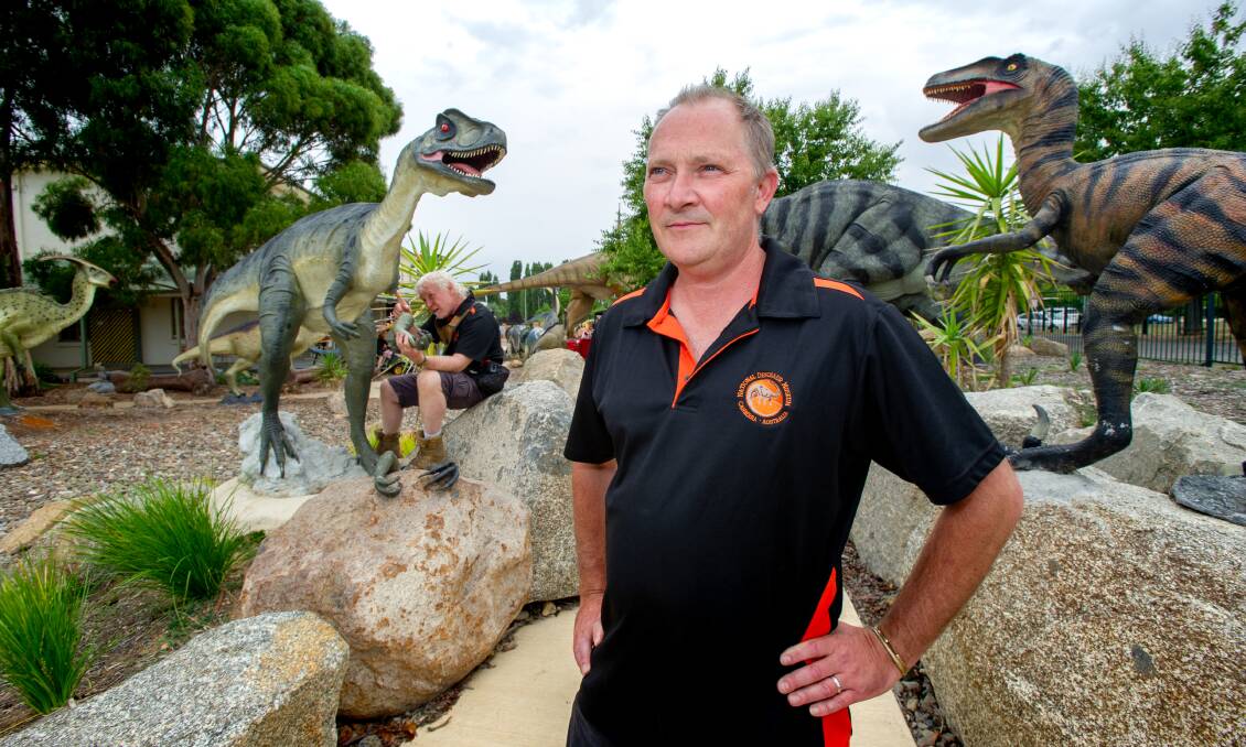 National Dinosaur Museum manager David Barker (right) with dinosaur 'surgeon' Daniel McFeeley were left reeling after the double-punch of border restrictions and vandalism. Picture: Elesa Kurtz