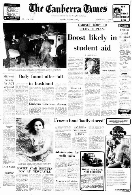 The front page of The Canberra Times on October 5, 1976.