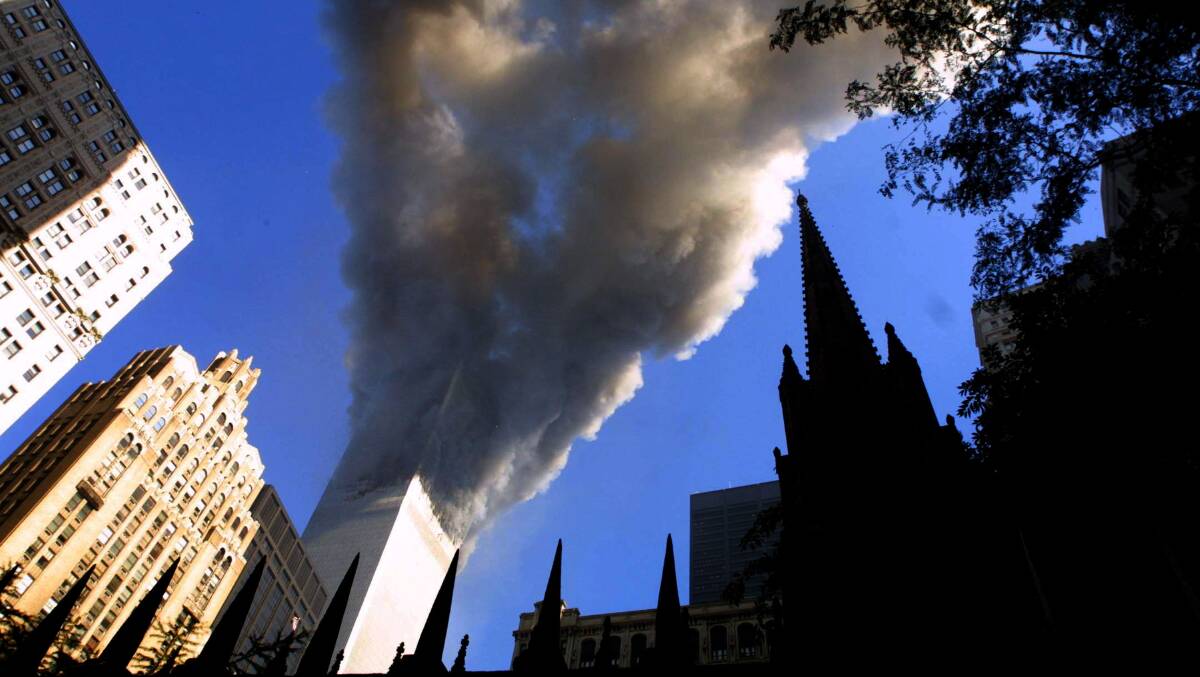 Smoke billows from one of twin towers on September 11, 2001. Picture: Getty Images