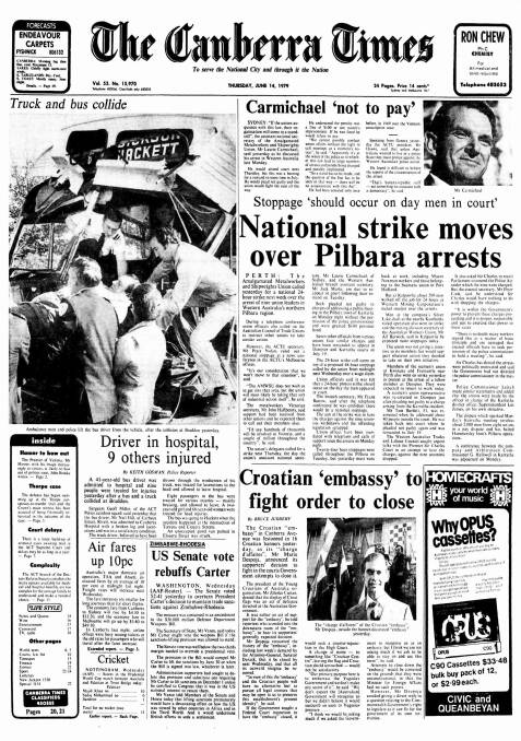 The front page of The Canberra Times on June 14, 1979.