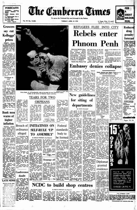The Canberra Times front page from April 15, 1975.